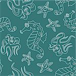 Underwater inhabitants of the contours. Seamless background. Marine and underwater themes.