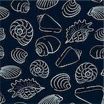 Seashells seamless background. Marine and underwater themes.