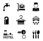 set of isolated black hotel icon services
