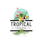 Tropical Design Elements. Various tropical objects including Toucan bird, pineapple and palm leaves.