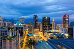 Vancouver British Columbia Canada downtown cityscape at evening blue hour