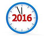 Modern isolated clock on white background represents new year 2016, three-dimensional rendering