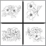 Set of Romantic vector background with hand drawn flowers isolated on white.  Ink drawing illustration. Line art sketching. Floral design for wedding invitations, cards, congratulations, branding.