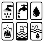 set of isolated black water concept symbols