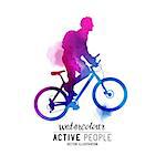 Watercolour Man Riding A Bike. A cyclist keeping fit. Vector illustration.
