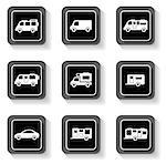 camper buttons set with vehicle and vans silhouette