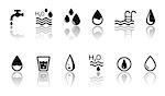 black water concept symbols set with mirror reflection