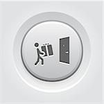Door Delivery Icon with Man and Box.  Grey Button Design