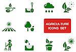 set of green agriculture icon with red accent