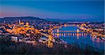 Panoramic View of Budapest and the Danube River as Seen from Gellert Hill Lookout Point at Twilight