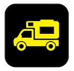 yellow camper trailer icon on black background