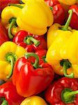 Red and yellow bell peppers, full frame, close-up