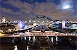 Swing bridge and Tyne bridge at night, Newcastle, UK