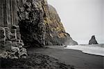Black sand and cave on volcanic beach, Vik, Iceland
