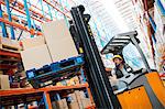 Warehouse worker using forklift