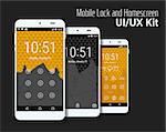 Trendy mobile smartphone UI kit, polygonal triangular geometric backgrounds. Welcome, lock and home page screens