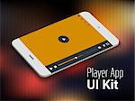 3d isometric flat design player app mobile UI mock up, on trendy blurred background