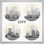 Abstract stylish cityscape circle background. Four banners collection