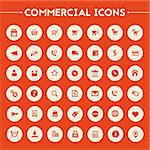 Trendy flat design big commercial icons set on round buttons