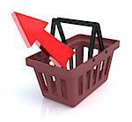 Shopping basket over white background with remove arrow symbol