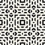 Vector Seamless Black And White Rounded Rectangles Ethnic Oriental Pattern Abstract Background