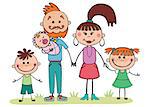 Vector illustration, cartoon family,  5 people holding hands