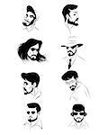 Vector illustration of a eight male faces