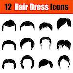 Set of twelve man's hairstyles  black icons. Vector illustration.