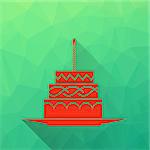 Cake Icon Isolated on Green Polygonal Background