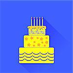 Vector Yellow Birthday Cake Icon Isolated on Blue Background