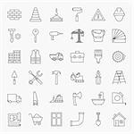 Building Construction Line Art Design Icons Big Set. Vector Set of Modern Thin Outline Working Tools and Industrial Items.
