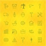 Construction Tools Line Icons Set over Polygonal Background. Vector Set of Modern Thin Outline Building Items.