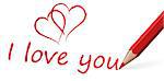 red pen with text I love you and two hearts