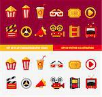 Set of flat cinema icons for online movie theater vector illustration, eps10