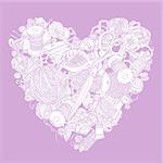 Vector Pastel Floral  ornament in heart shape as a symbol of love for needlework. Perfect for invitations or announcements.