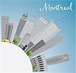 Montreal skyline with grey buildings, blue sky and copy space. Vector illustration. Business travel and tourism concept with place for text. Image for presentation, banner, placard and web site.