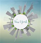 New York Skyline with Gray Buildings, Blue Sky and Copy Space. Business travel and tourism concept with place for text. Image for presentation, banner, placard and web site. Vector Illustration.