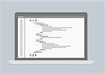minimalistic illustration of a laptop with stylized program code on screen, eps10 vector