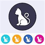 Vector simple cat icon on round colorful buttons