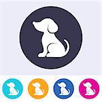 Vector simple dog icon on round colorful buttons