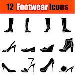 Set of twelve woman's footwear black icons. Vector illustration.