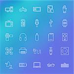 Electronic Gadgets Line Icons Set over Blurred Background. Vector Set of Modern Thin Outline Technology and Devices Items.