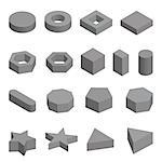 Monochrome set  of geometric shapes, platonic solids, vector illustration isolated on white