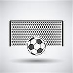 Soccer gate with ball on penalty point  icon on gray background with round shadow. Vector illustration.
