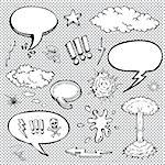 Vector set of comic bubbles and elements with halftone shadows