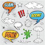 Collection of multicolored vector hand drawn comic sound Effects