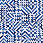 Vector Seamless Blue White Color Overlay Irregular Geometric Blocks Chevron Pattern Abstract Background