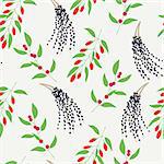 Seamless plant background. Endless vector pattern with colorful branches camu camu, goji and acai