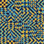 Vector Seamless Yellow Blue Color Overlay Irregular Geometric Blocks Square Quilt Pattern Abstract Background