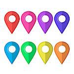 Set of Colorful Markers Isolated on White Background. Map Marker Icons. Flat Design